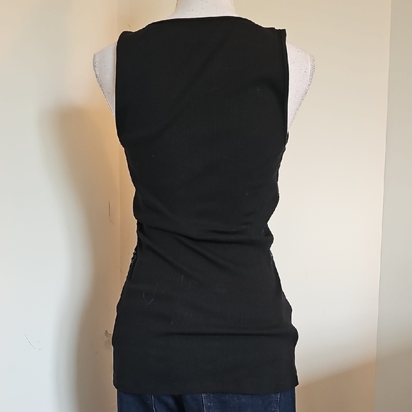 Express Black and Gold Sequin Fitted Tank Top - Picture 3 of 5